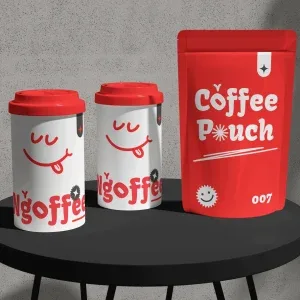 coffee cup and pouch packaging Photoshop Mockup coffee cup and pouch packaging Photoshop Mockup