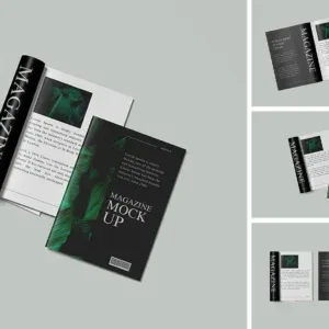 magazine in four different scenes customizable background colors Photoshop Mockup magazine in four different scenes customizable background colors Photoshop Mockup